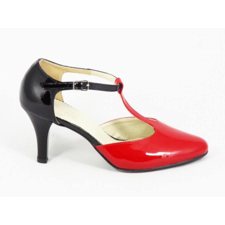 Pantofi din piele naturală lăcuită roșu și negru – PD12 pantofi.moda/ imagine 2022